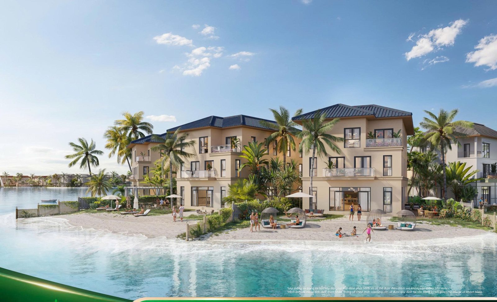 Phối cảnh biệt thự ven biển tại Vinhomes Green Paradise Cần Giờ lúc hoàng hôn