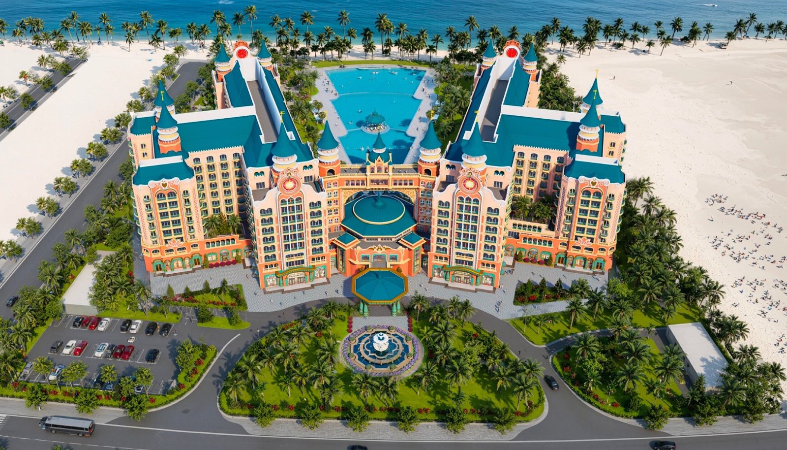 Phối cảnh tổng thể tổ hợp khách sạn Vinhomes Green Paradise Cần Giờ nhìn từ trên cao