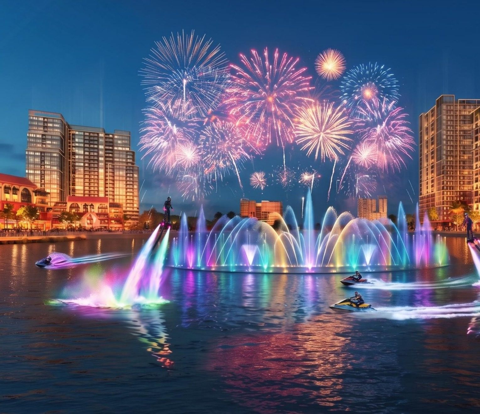 Màn pháo hoa trên hồ pháo hoa Charmora City