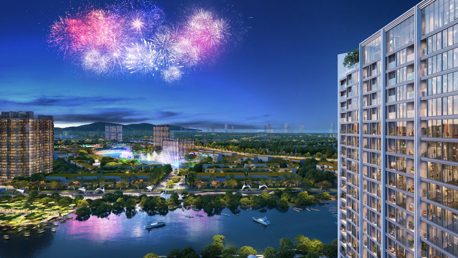 Căn hộ cao tầng The Onsen CharmoraCity nhìn ra mặt nước