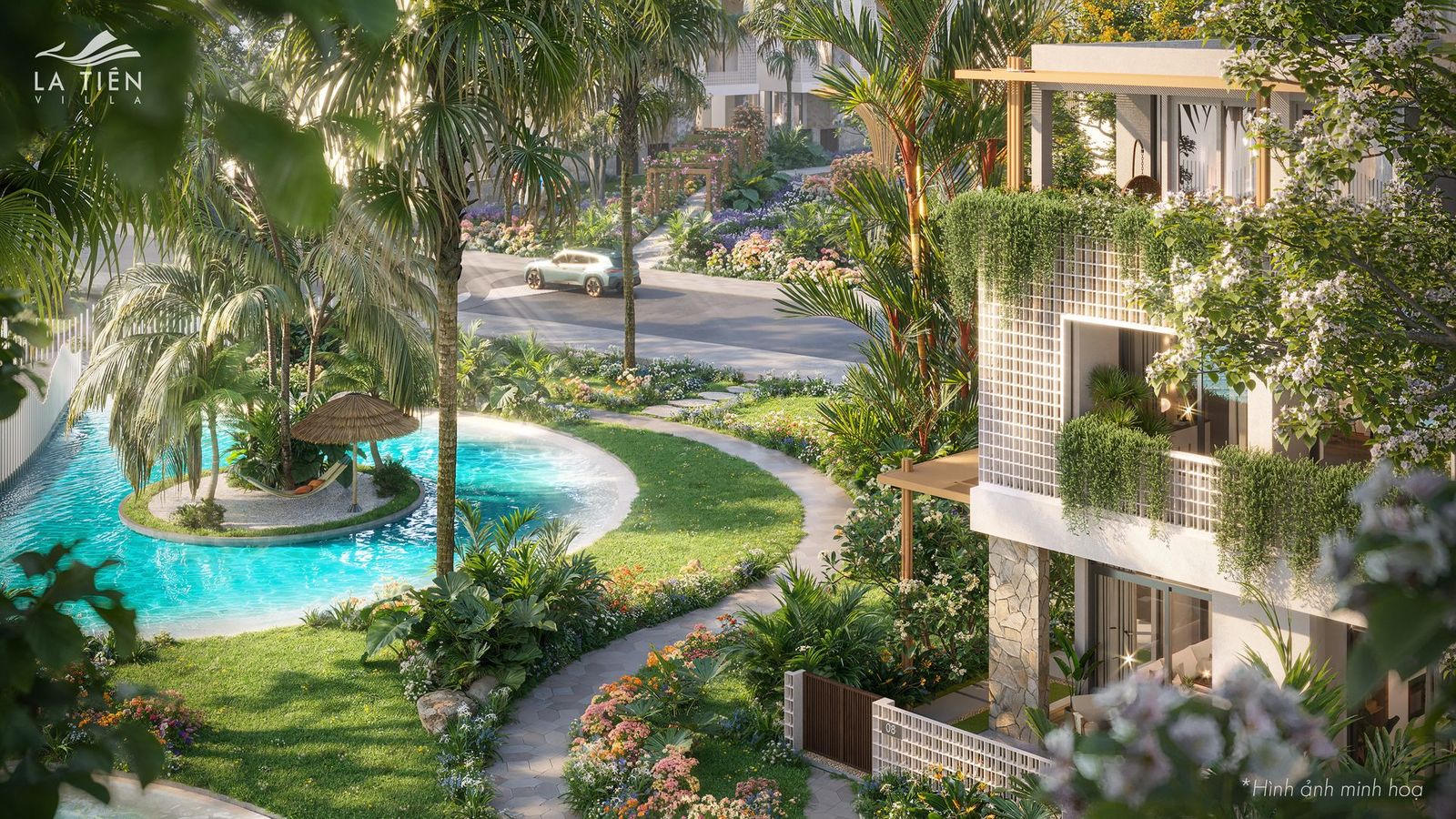 Đường dạo ven hồ bơi La Tiên Villa