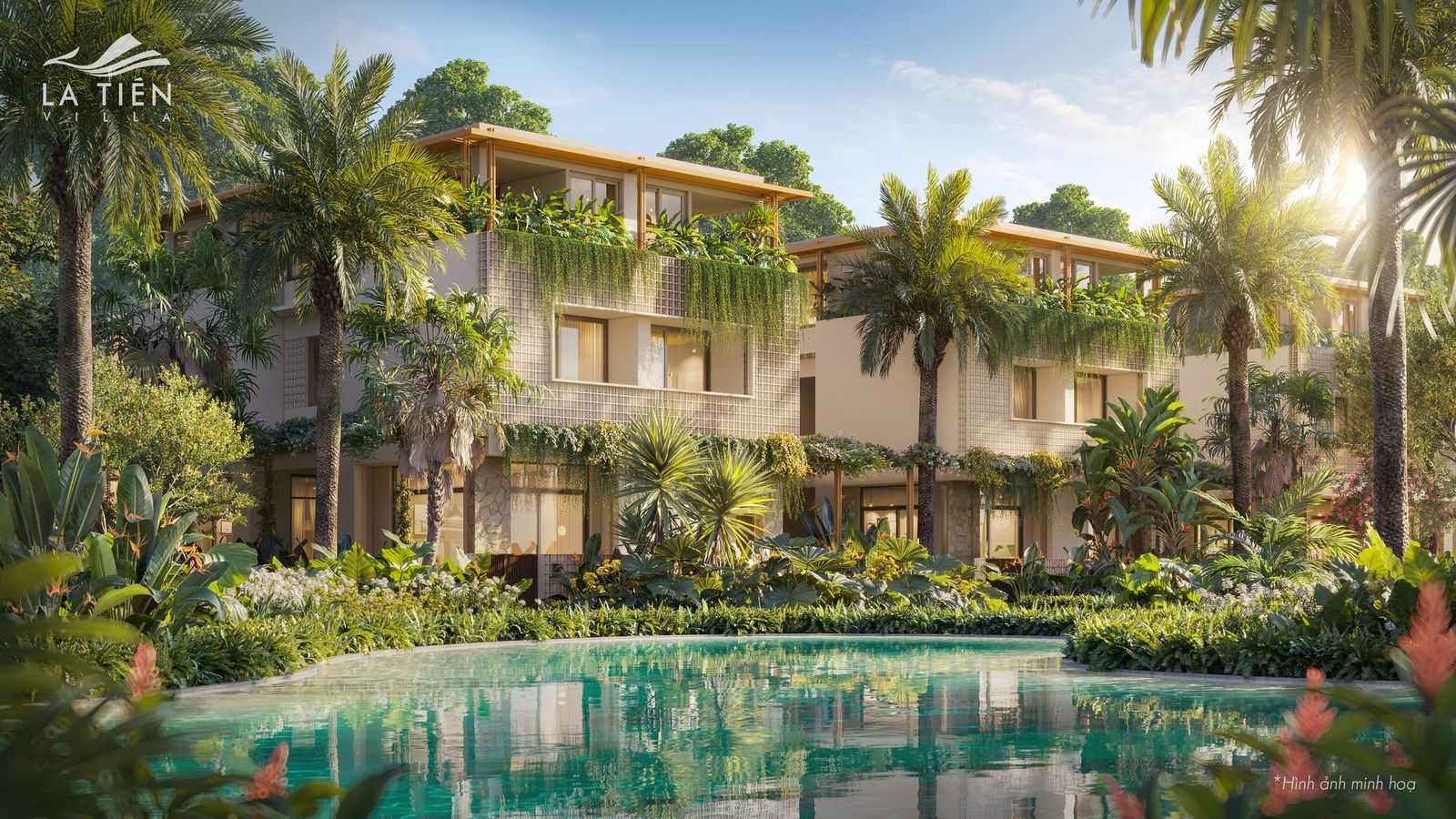 Phối cảnh villa mẫu A1 La Tiên Villa soi bóng mặt nước