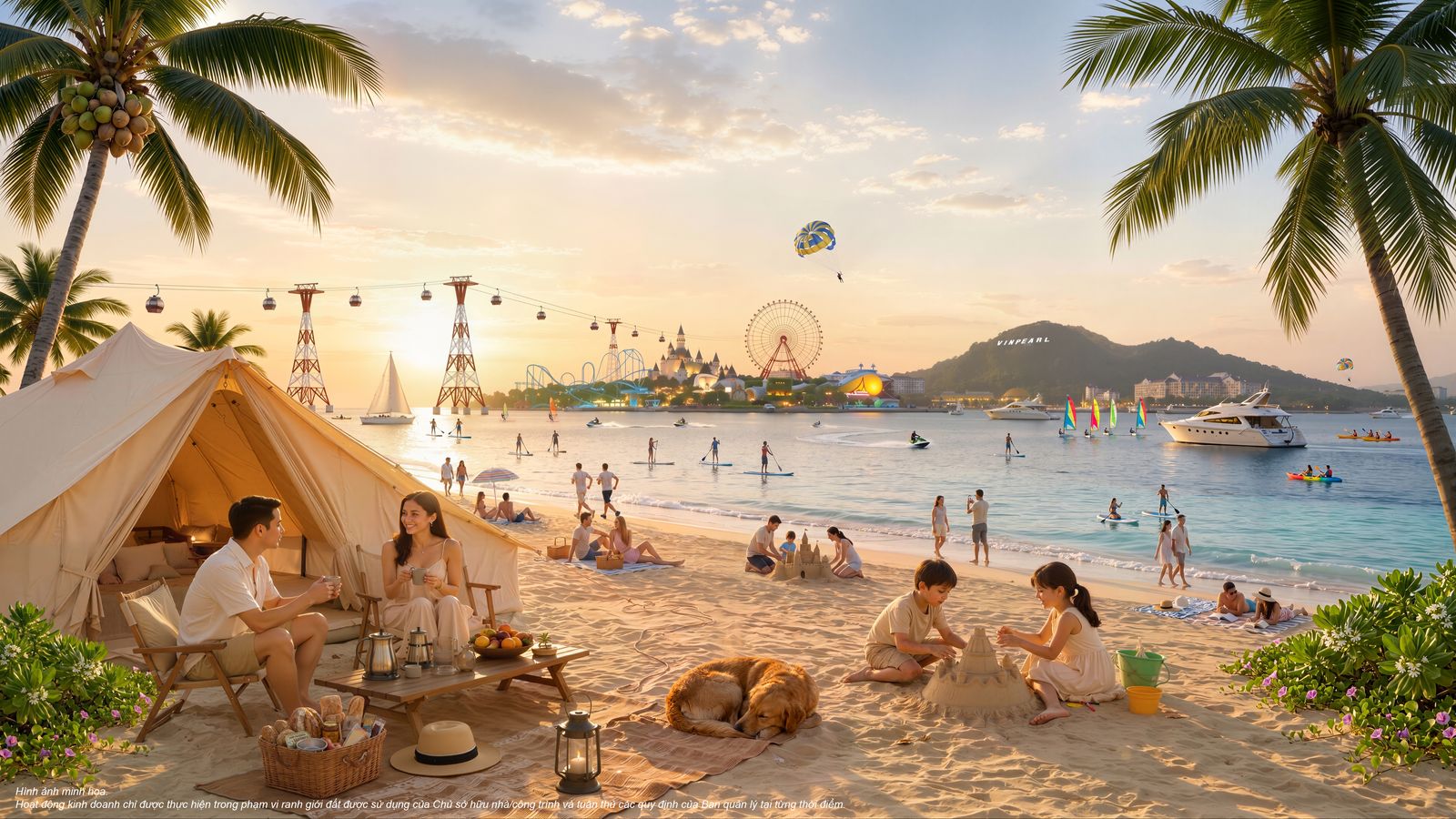 Gia đình vui chơi trong khu đô thị biển Vinhomes Pearl Bay