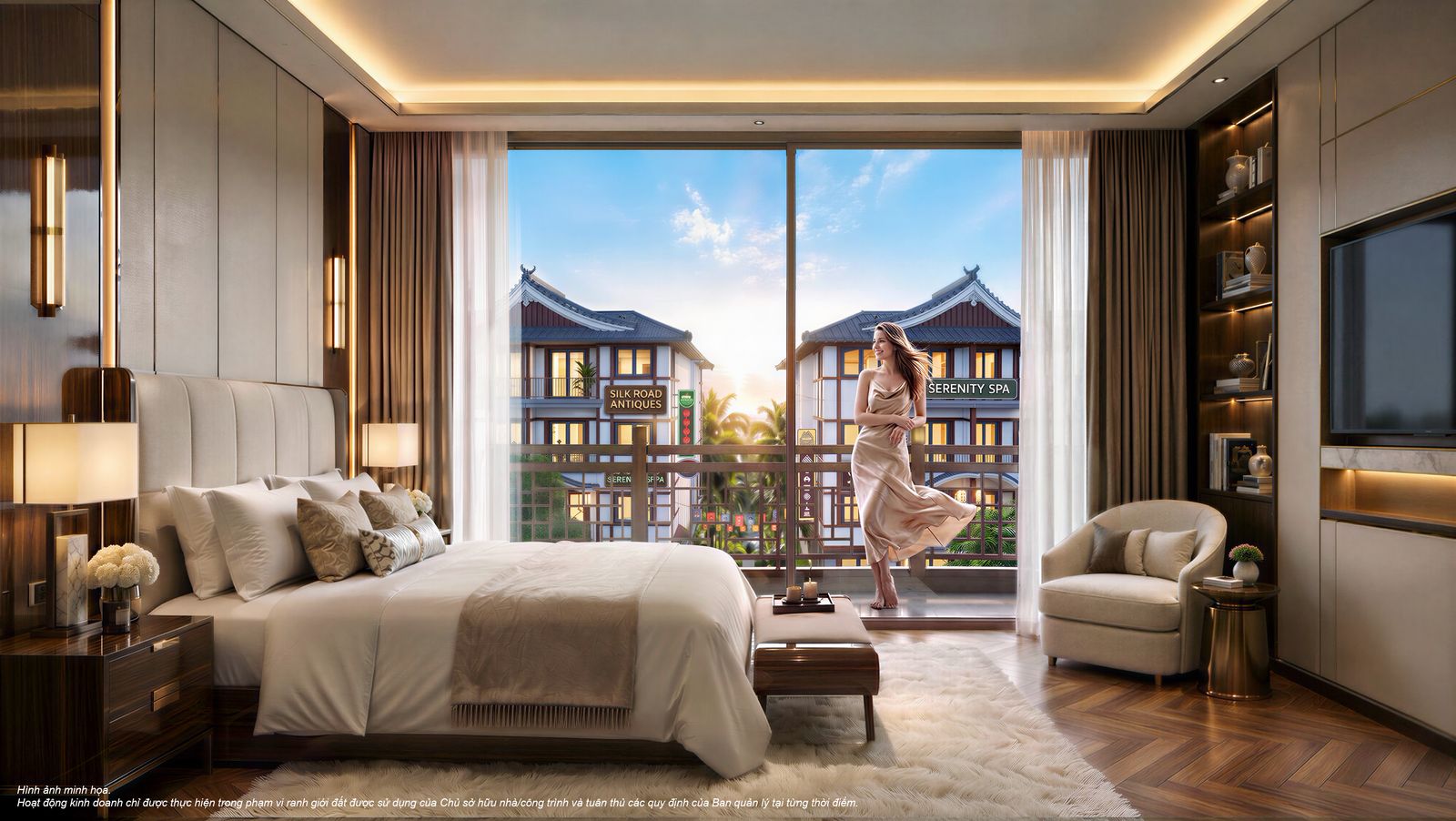 Không gian lưu trú tầng 4 shophouse Vinhomes Pearl Bay hướng biển