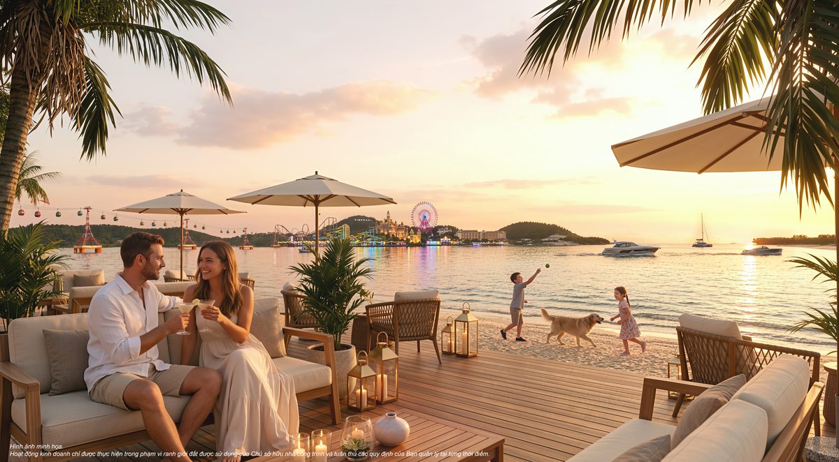 Nhà hàng hướng biển tại Vinhomes Pearl Bay lúc hoàng hôn