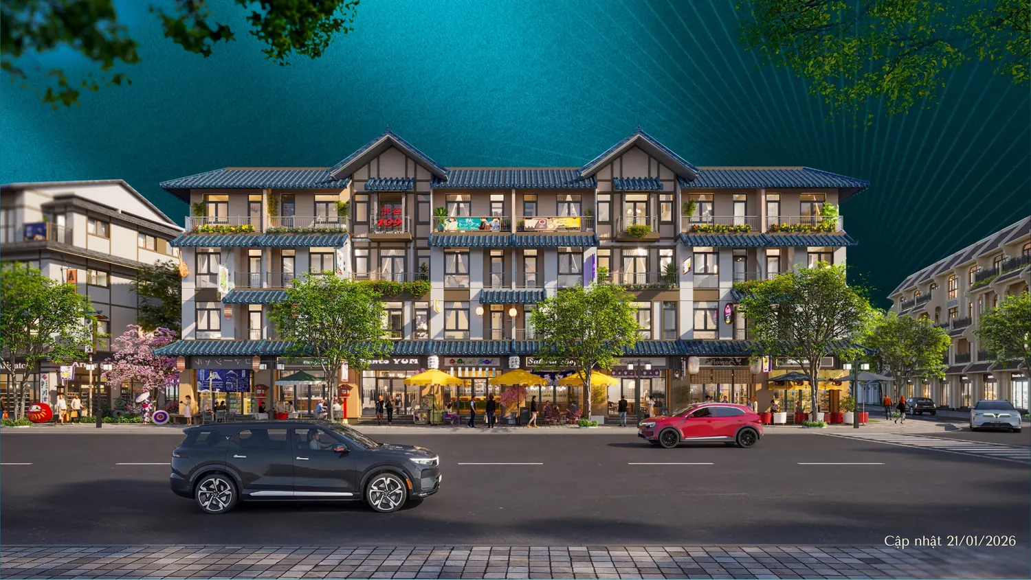Dãy phố Vinhomes Pearl Bay lên đèn buổi tối