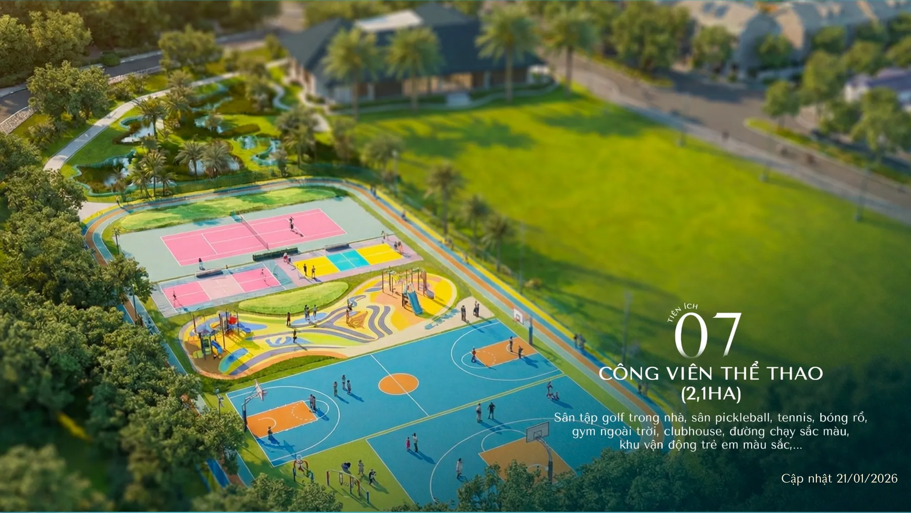 Công viên thể thao Vinhomes Pearl Bay với sân tennis, bóng rổ và đường chạy bộ